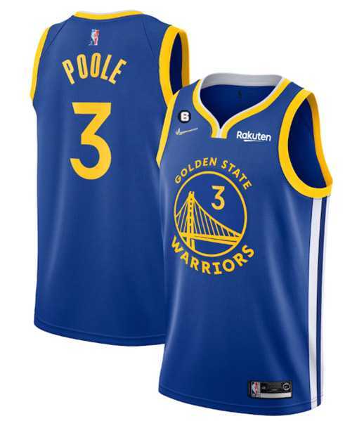 Mens Golden State Warriors #3 Jordan Poole Royal With No.6 Patch Stitched Jersey Dzhi->golden state warriors->NBA Jersey